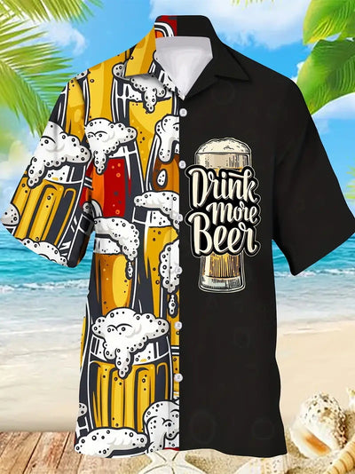 Men's New Personalized 3d Beer HD Printed Short-sleeved Shirt