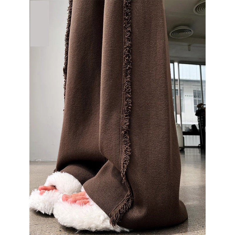 Fringed Burr Knitted Trousers Women's Drape