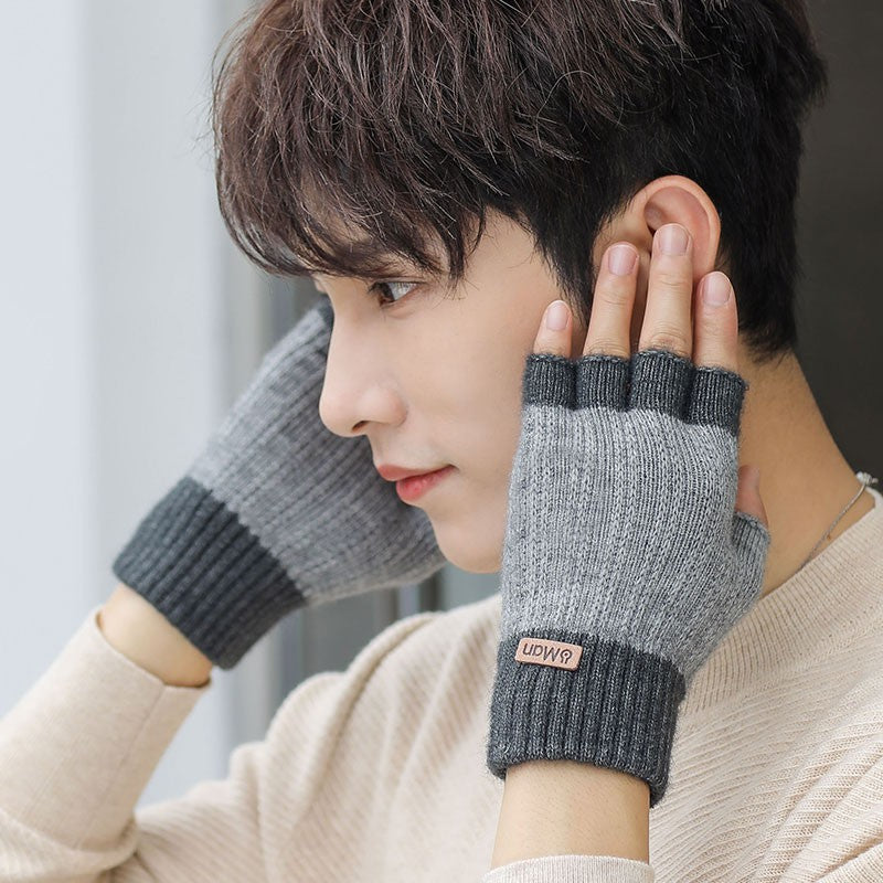 Men's Warm Thickened Knitting Half Finger Gloves