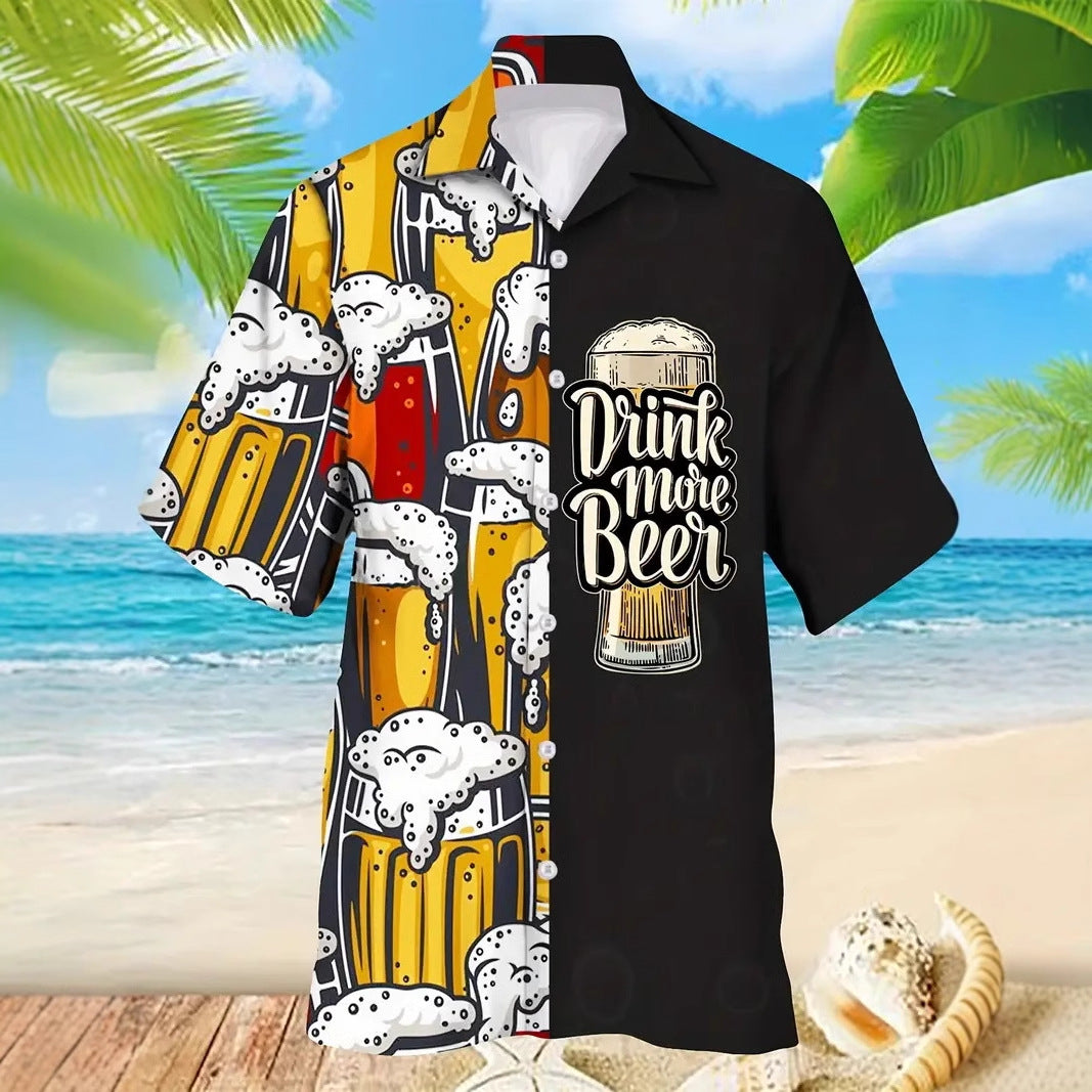 Men's New Personalized 3d Beer HD Printed Short-sleeved Shirt