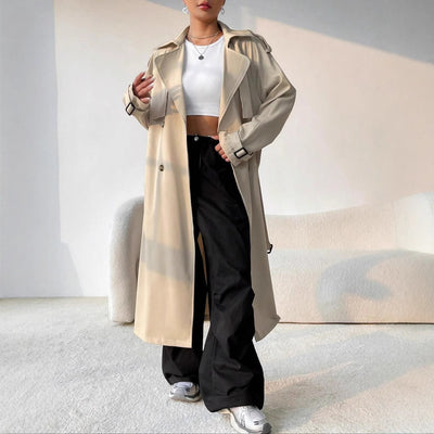 Elegant Long Solid Color Trench Coat