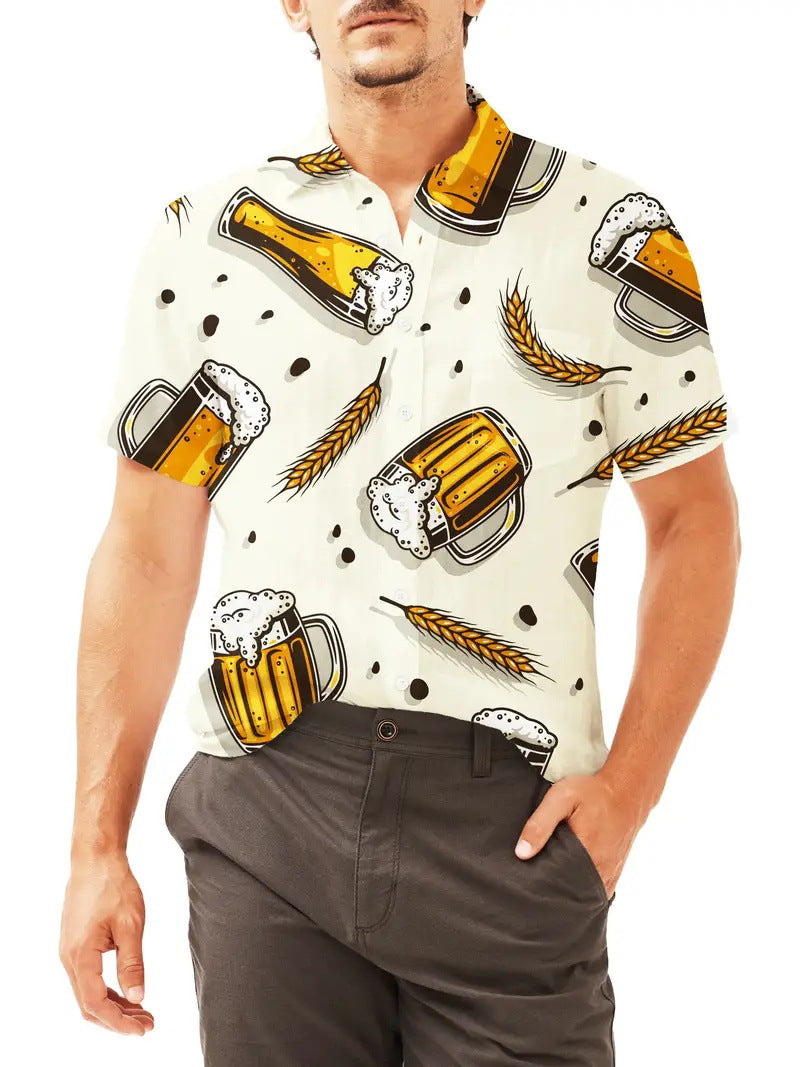 Men's New Personalized 3d Beer HD Printed Short-sleeved Shirt