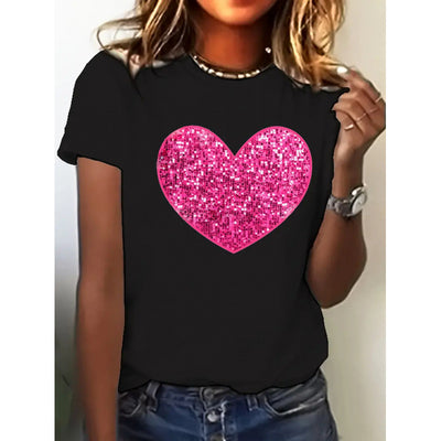 Women's Short-sleeved Valentine's Day Heart Round Neck Top