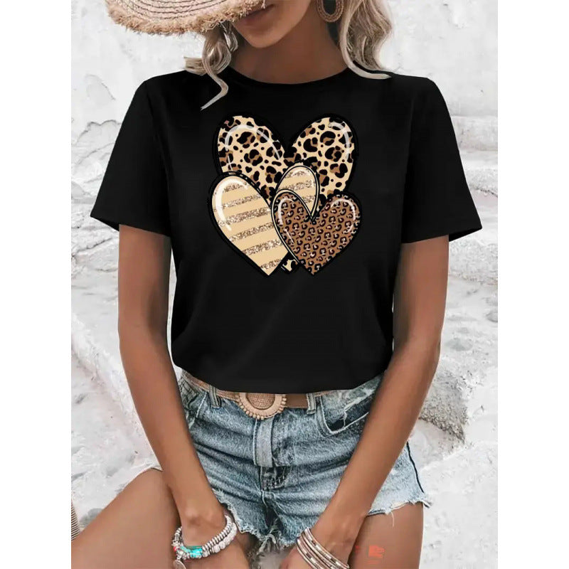 Women's Short-sleeved Valentine's Day Heart Round Neck Top