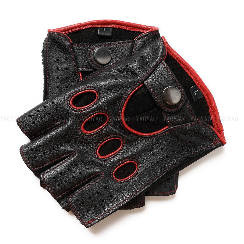 Riding Outdoor Leather Half Finger Sheepskin Gloves