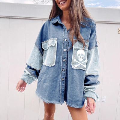 Women's Halloween Color Block Denim Coat