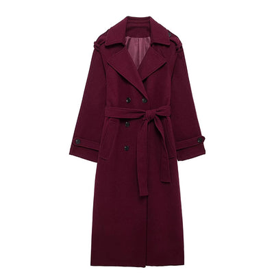 Women's Fashion Lace-up Woolen Trench Coat