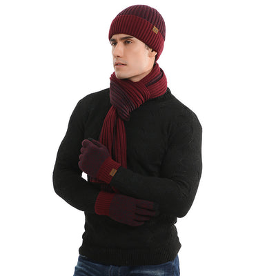 Warm Hat Scarf Gloves Knitted Plus Fluff Winter Men