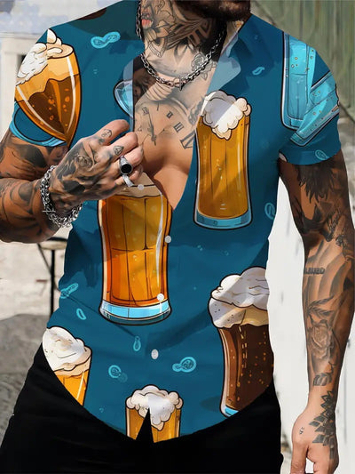 Men's New Personalized 3d Beer HD Printed Short-sleeved Shirt