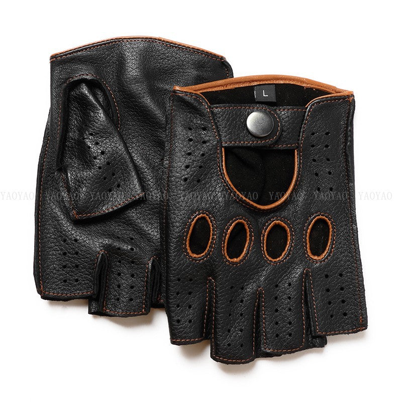 Riding Outdoor Leather Half Finger Sheepskin Gloves