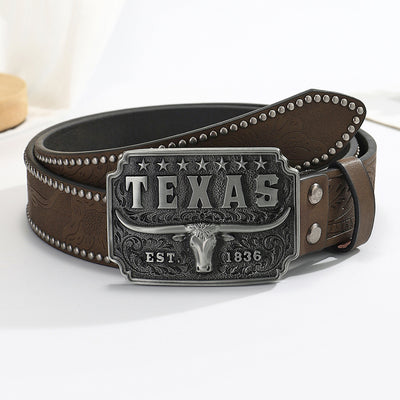 American Retro Embossing Cow Head Buckle Simple All-match Western Denim Belt