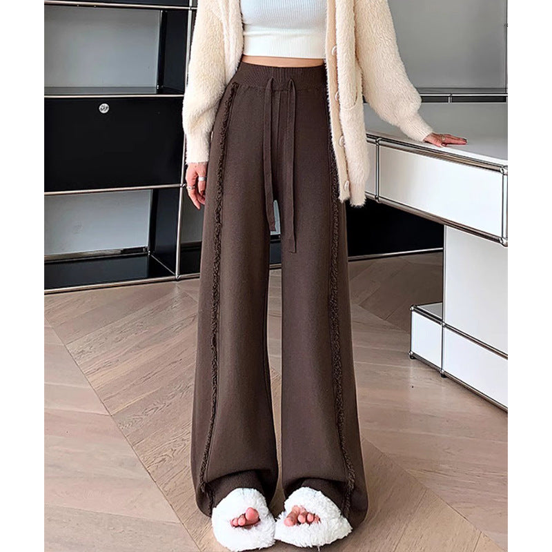 Fringed Burr Knitted Trousers Women's Drape