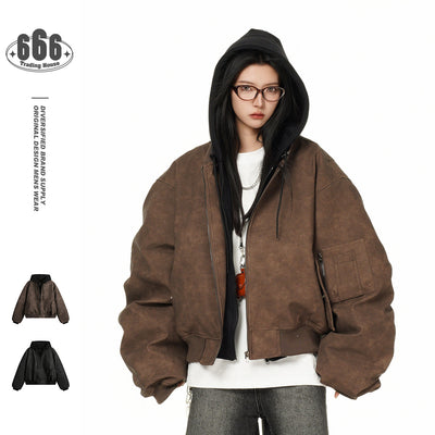 American Retro Fake Two-piece Flight Jacket Winter Cotton-padded Coat