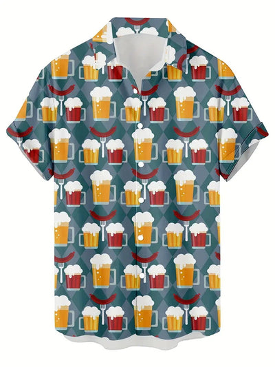 Men's New Personalized 3d Beer HD Printed Short-sleeved Shirt