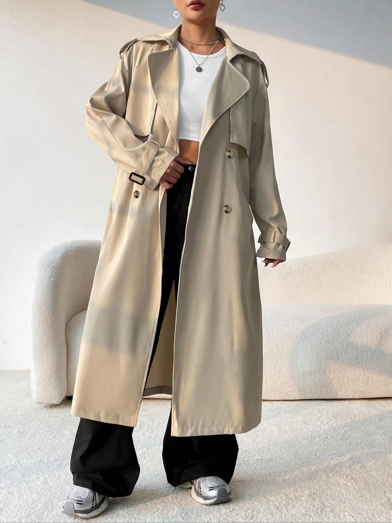 Elegant Long Solid Color Trench Coat