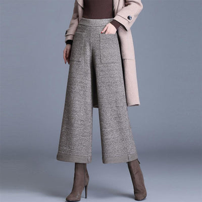 Small Woolen Wide-leg Pants Women's High Waist Cropped Pants