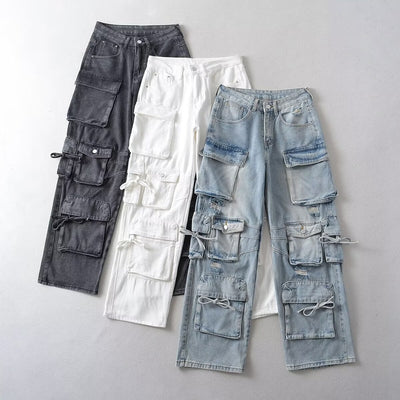 American Style Fashion Work Clothes Style Straight-leg Denim Trousers