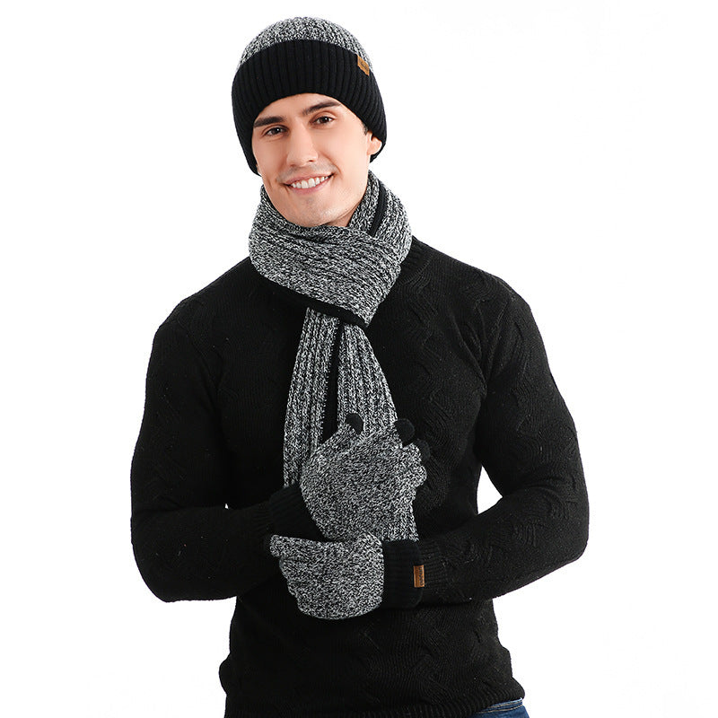 Warm Hat Scarf Gloves Knitted Plus Fluff Winter Men