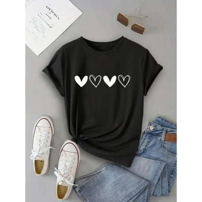 Women's Short-sleeved Valentine's Day Heart Round Neck Top