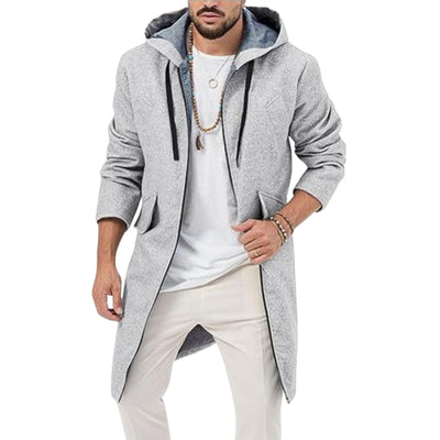 Hooded Jacket Single Zipper Cardigan Woolen Men's Coat