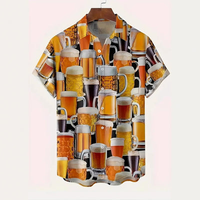 Men's New Personalized 3d Beer HD Printed Short-sleeved Shirt