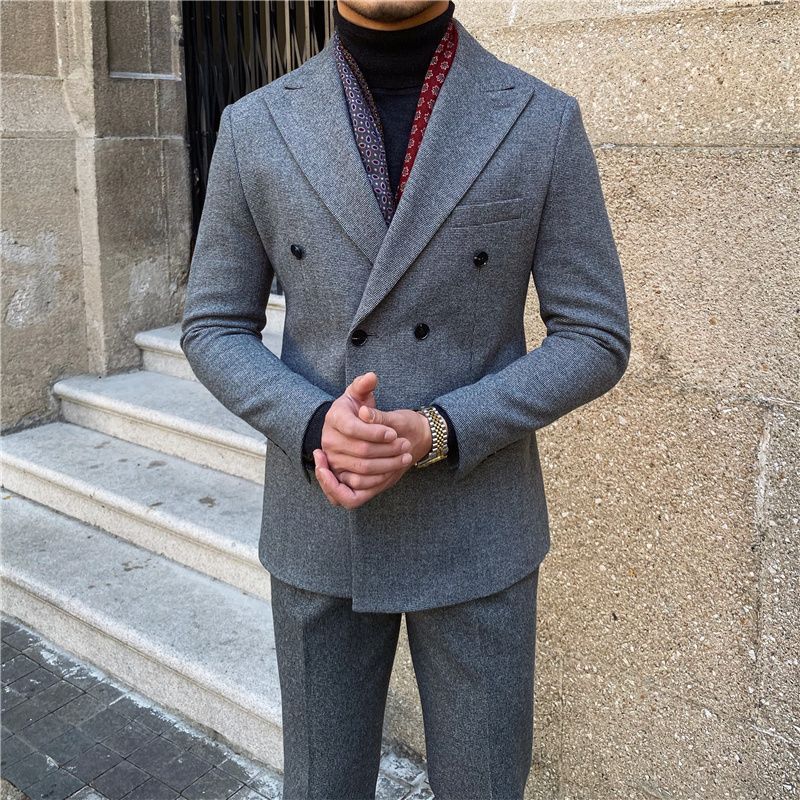 Houndstooth Double Breasted Slim Fit Suit Men's Suit