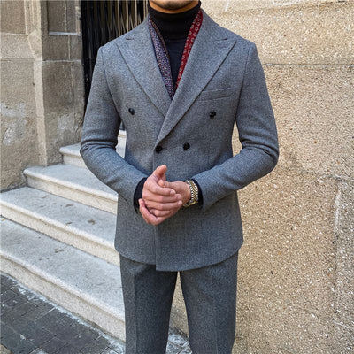 Houndstooth Double Breasted Slim Fit Suit Men's Suit