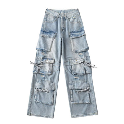 American Style Fashion Work Clothes Style Straight-leg Denim Trousers