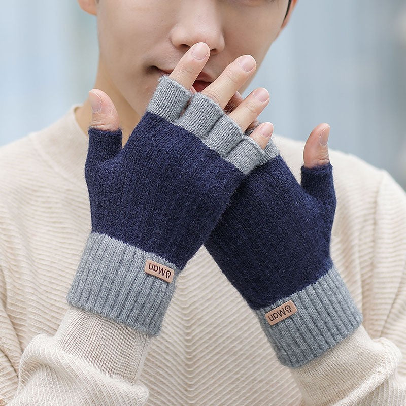 Men's Warm Thickened Knitting Half Finger Gloves