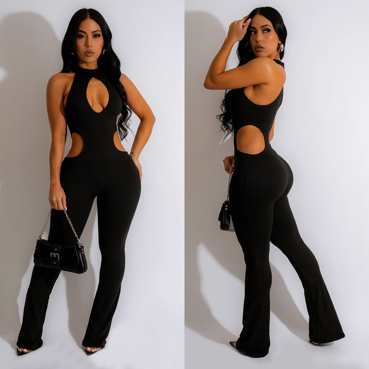 Women's Solid Color Sexy Halter Hollow-out Jumpsuit