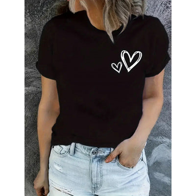 Women's Short-sleeved Valentine's Day Heart Round Neck Top