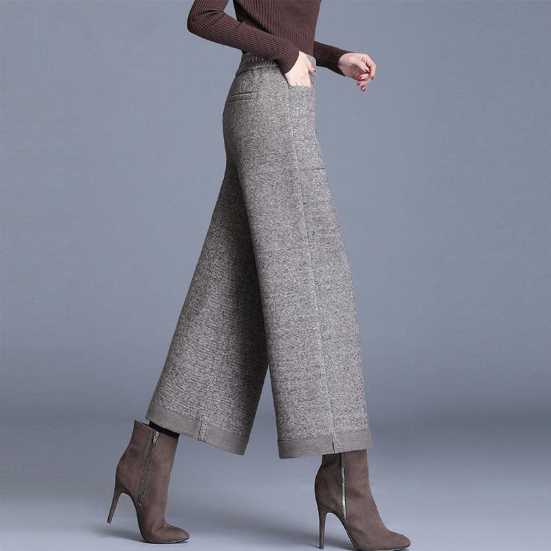 Small Woolen Wide-leg Pants Women's High Waist Cropped Pants