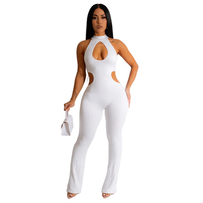 Women's Solid Color Sexy Halter Hollow-out Jumpsuit