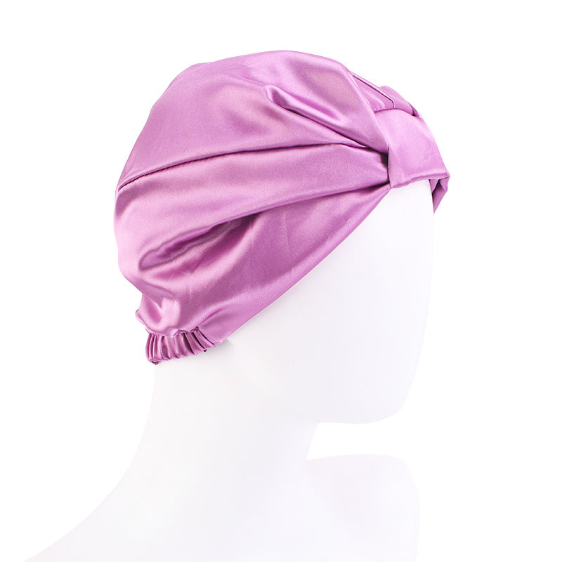 Contrast Color Knotted Head Wash Makeup Double-layer Silk-like Sleeping Hat