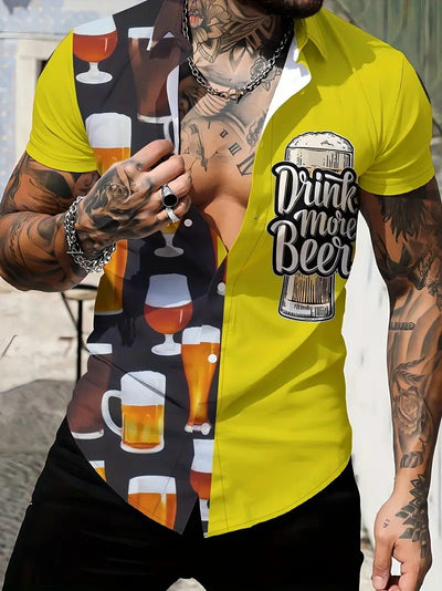 Men's New Personalized 3d Beer HD Printed Short-sleeved Shirt