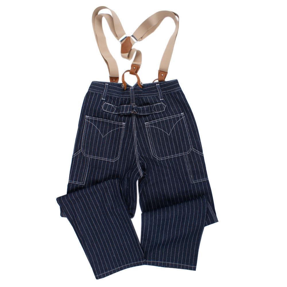 Striped Denim Loose Railway Overalls