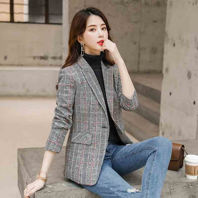 Plaid Suit Women's Waist Trimming Casual Coat