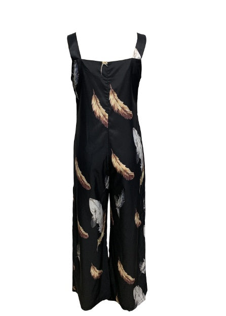 Women's Feather Printed Fashionable Casual Jumpsuit