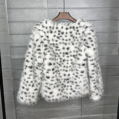 Fur Black And White Spots Women's Short Coat