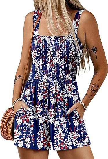 Flower Print Shorts Jumpsuit Summer Fashion Sleeveless Beach Bodysuit