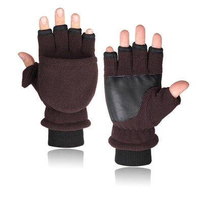 Double-layer Velvet Gloves Flip Touch Screen Half Finger Gloves