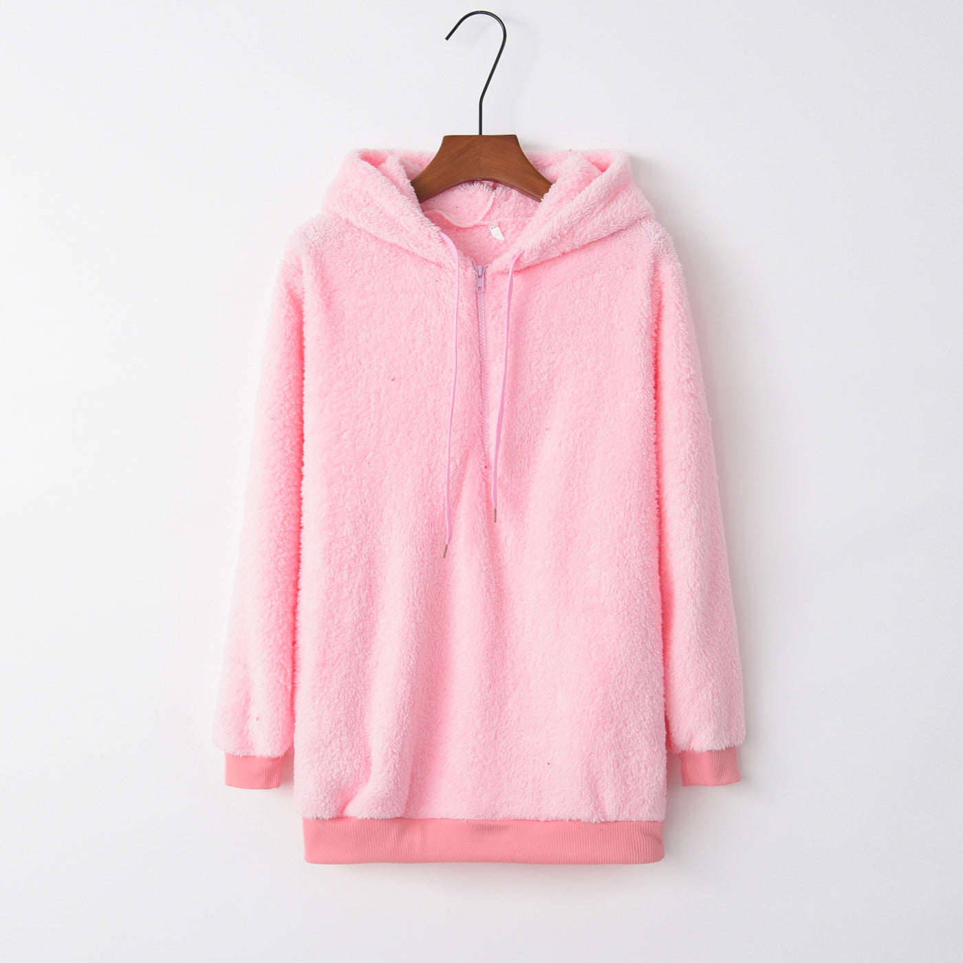 European And American Long Sleeve Hooded Solid Color Women's Fleece Pullover Coat