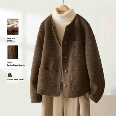 Women's Embroidered Wool Reversible Woolen Coat Slim-fit Coat