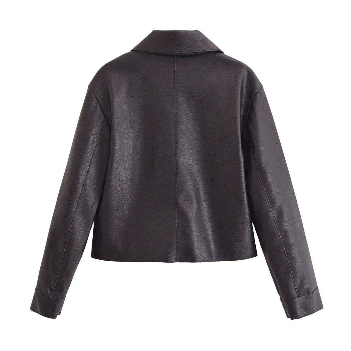 All-matching Western Style Classic Black Leather Short Long Sleeve Jacket