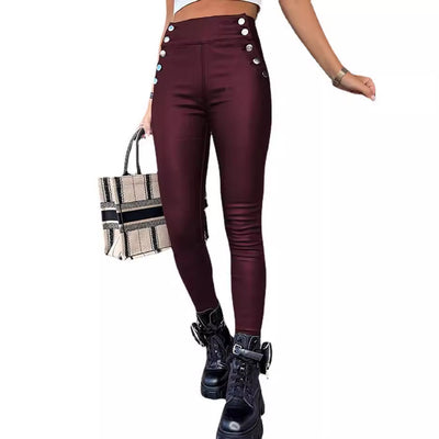 High Waist PU Leather Slim Fit Hip Raise Long Pants