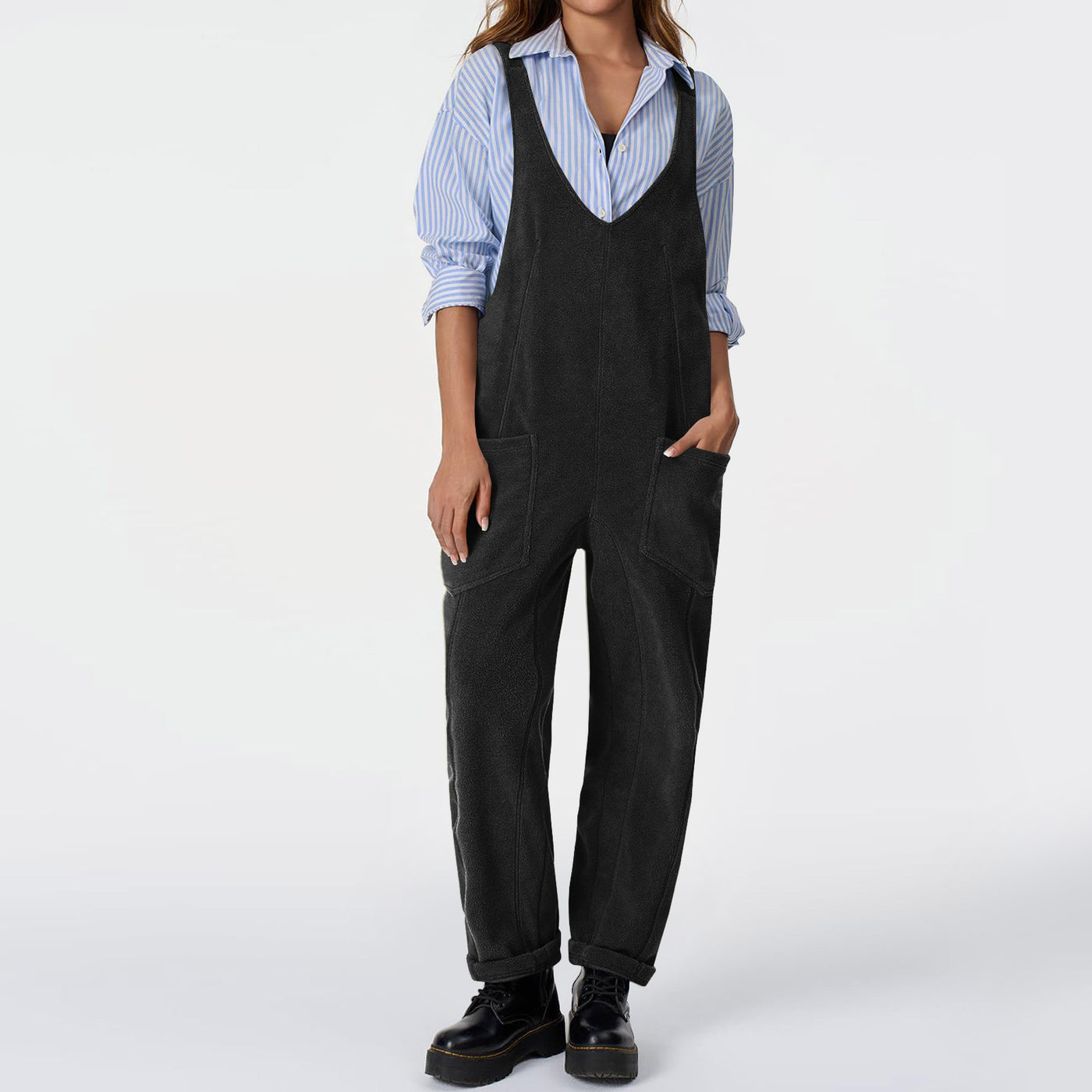 Casual Suspender Trousers Polar Fleece Tooling Style Jumpsuit