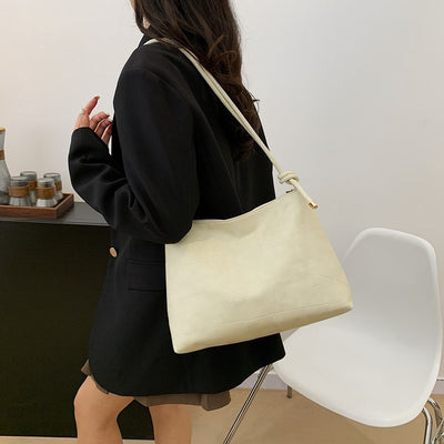 Portable One Shoulder Retro Large Capacity Fashion Solid Color Casual Tote Bag