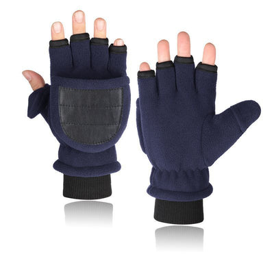 Double-layer Velvet Gloves Flip Touch Screen Half Finger Gloves