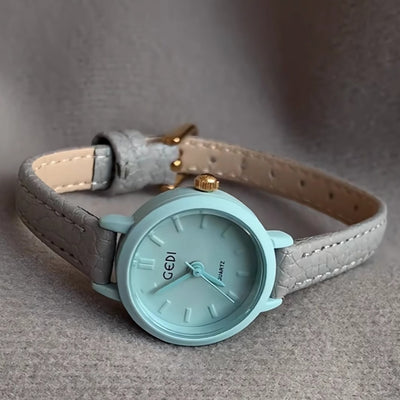 Gray Blue Round Small Dial Belt Women's Simple Fashion Watch