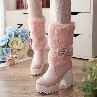 Women's Thick Heel Snow Sweet Bow Boots